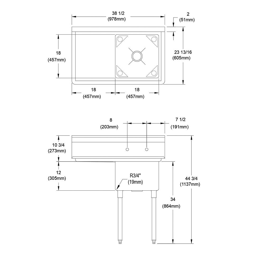 Elkay 1 Comp. Sink, 39X24 OA, 18X18X12 B, L 18