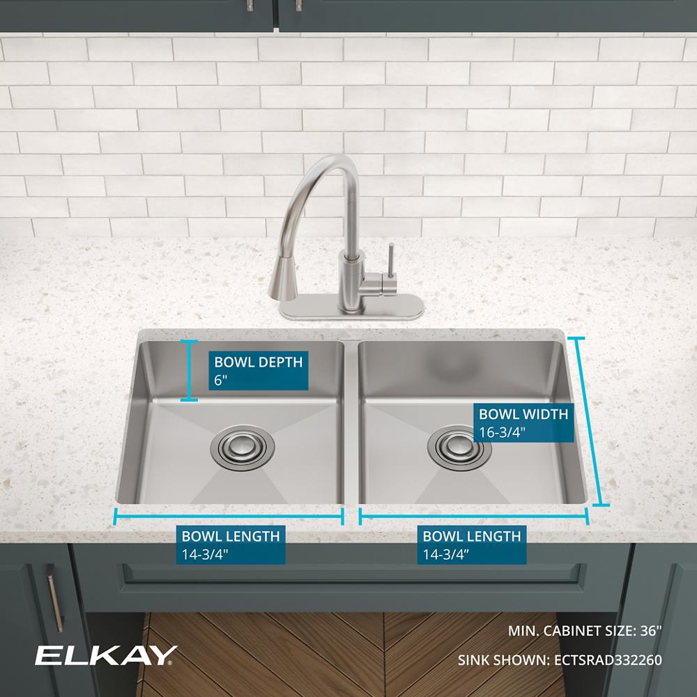 Elkay SS 33 x 22 x 6 Equal Double Dual Mount ADA Sink | Elkay