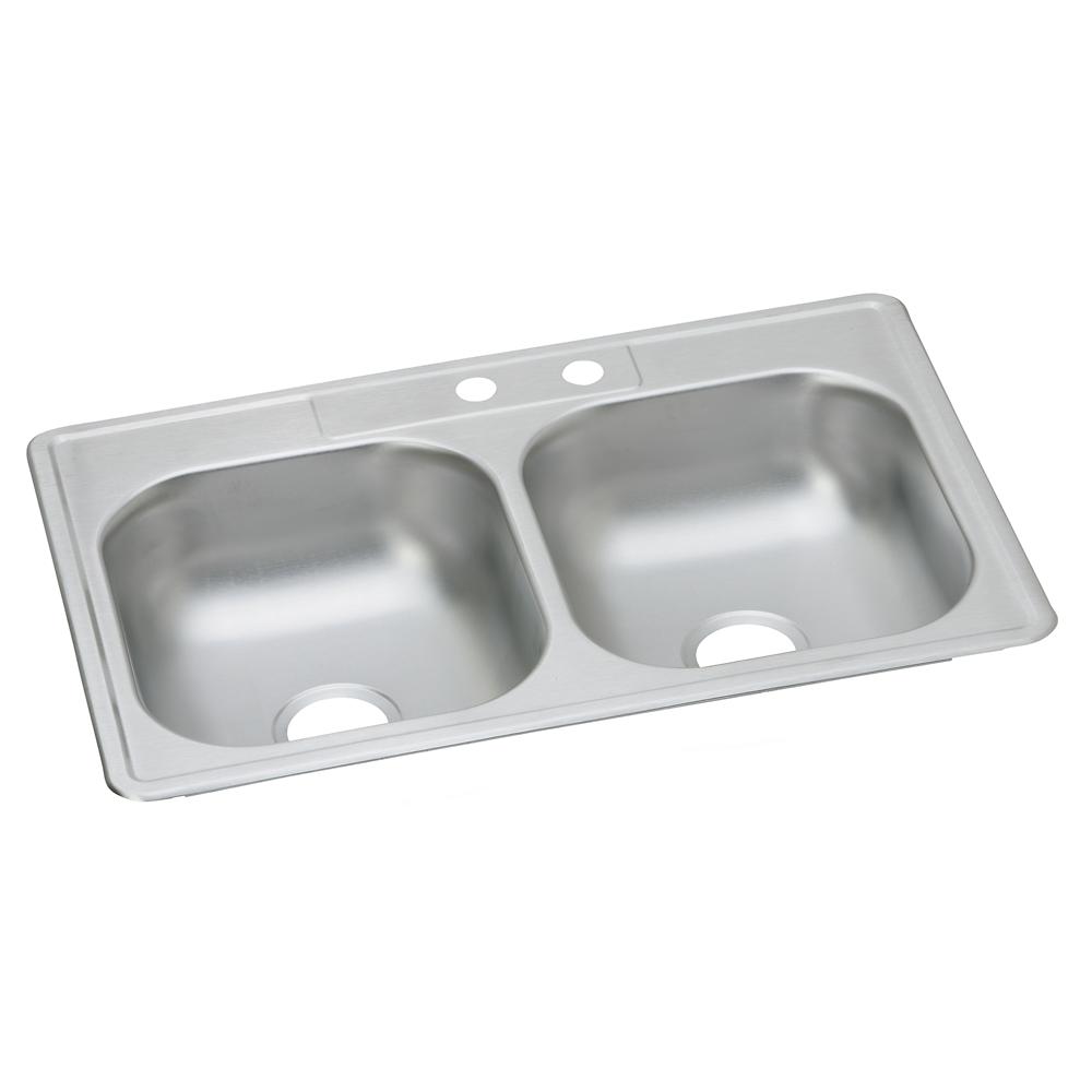 アキ2 Dayton Stainless Steel 33 x 22 x 6.5 Equal Double Bowl Drop-in