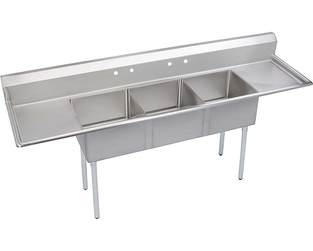 Elkay 3 Comp. Sink, 124X30 OA, 24X24X12 B, L & R 24