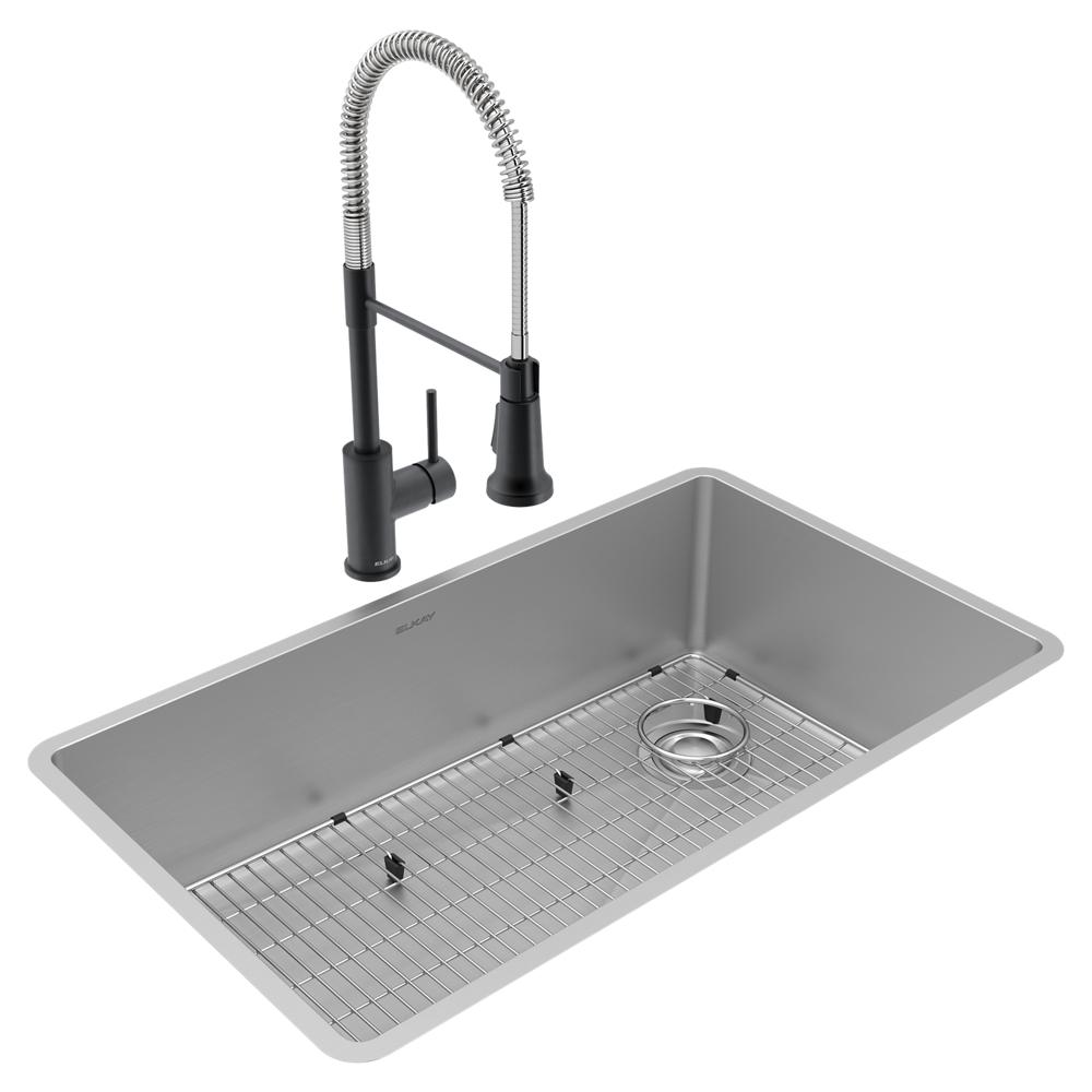 Elkay SS 31.5 x 18.5 x 9 Single Undermount Sink & Faucet Kit | Elkay