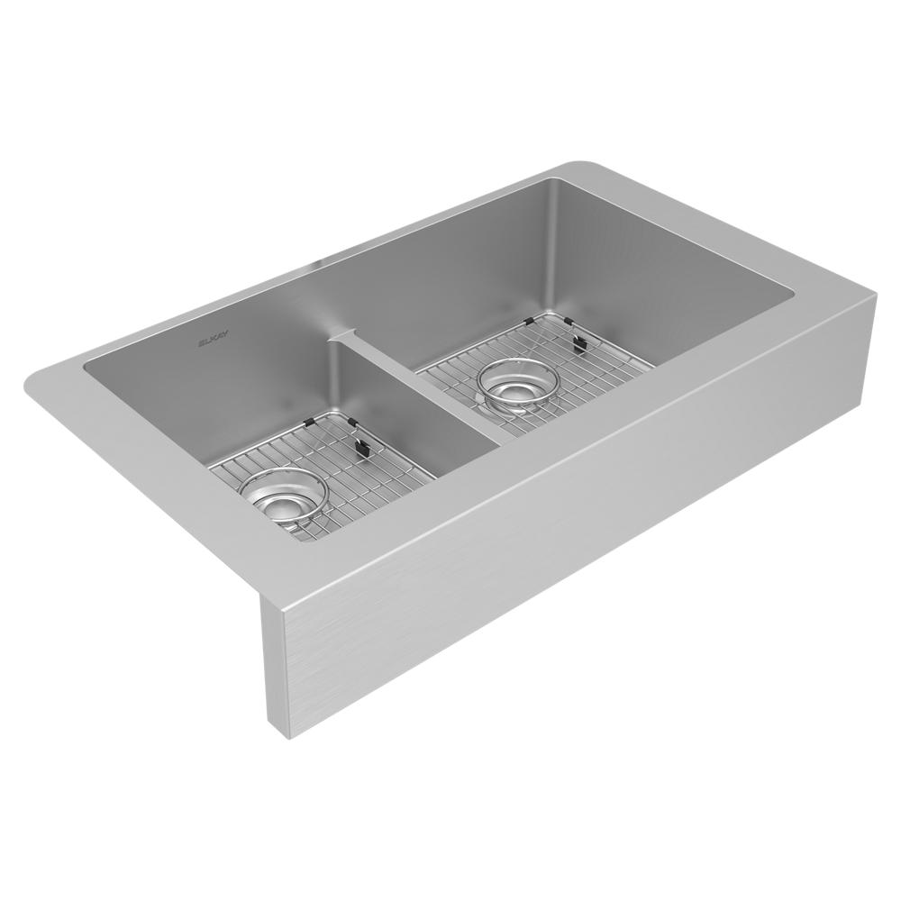 Elkay SS 35.8 x 20.2 x 9 Equal Dbl Farmhouse Sink Kit | Elkay