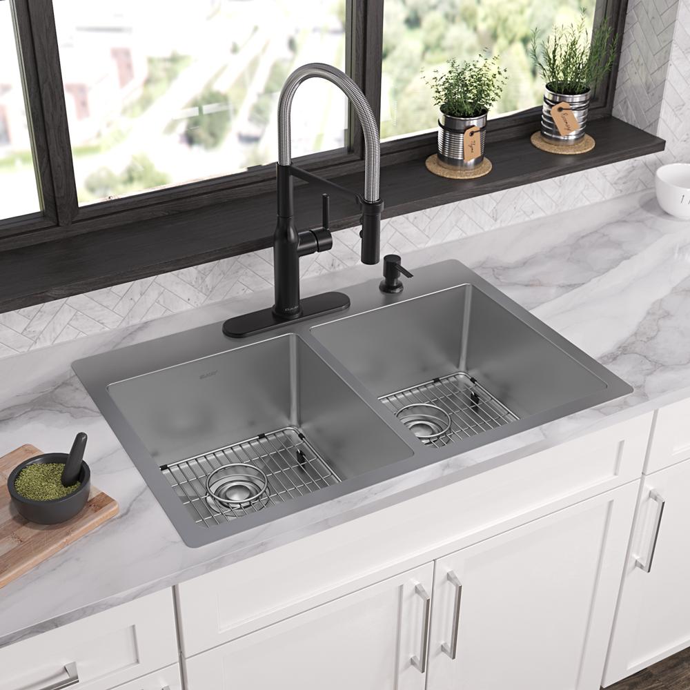 Elkay SS 33 x 22 x 9 Equal Double Dual Mount Sink Kit | Elkay