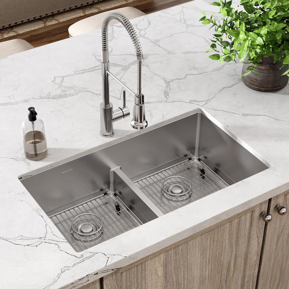 Sink Below EA3枚セット ティーカップ Elkay SS 33 x 22 x 9 Equal Double Dual Mt Sink Kit w Aqua Divide