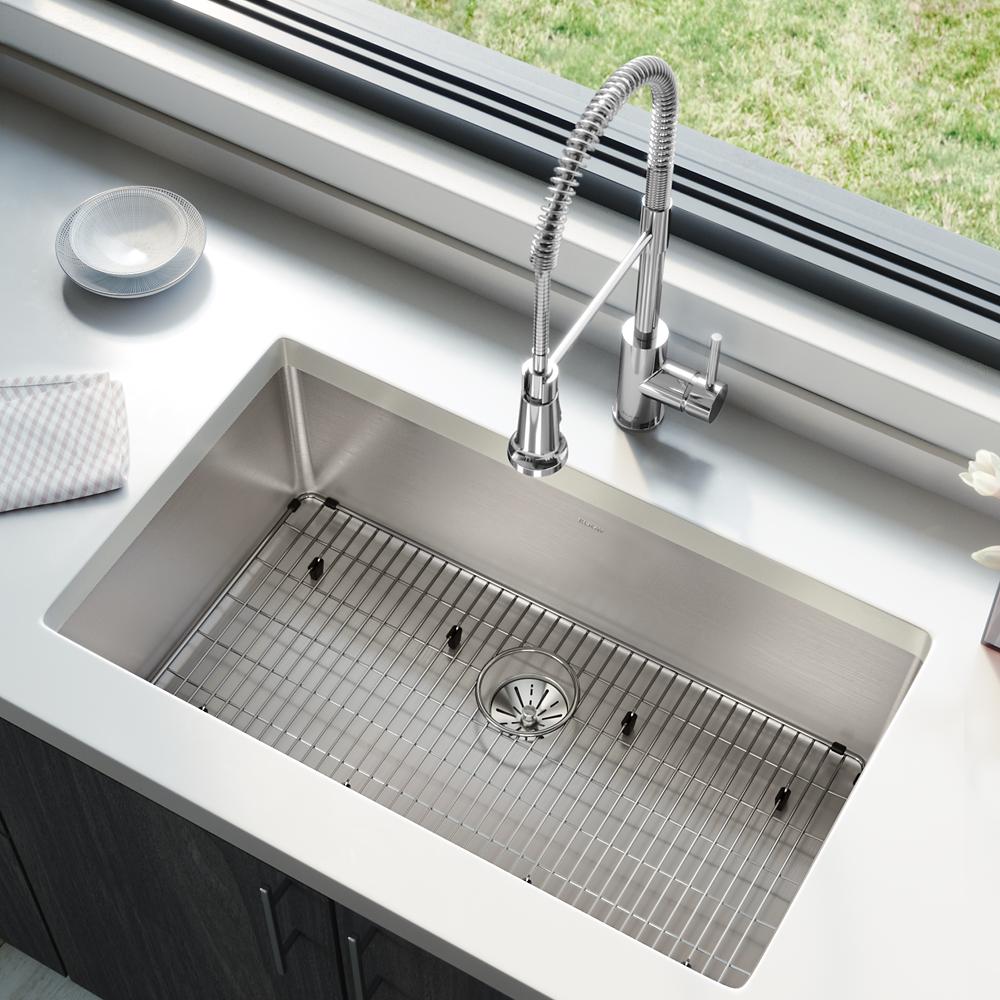 Elkay Lustertone Iconix 16Ga SS 32.5x19.5x9 Sgl UnderMT Sink Kit w