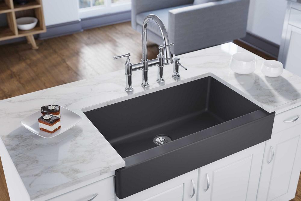 Elkay Quartz Luxe 36 x 21 x 9 Single Bwl Apron Sink w PD Charcoal