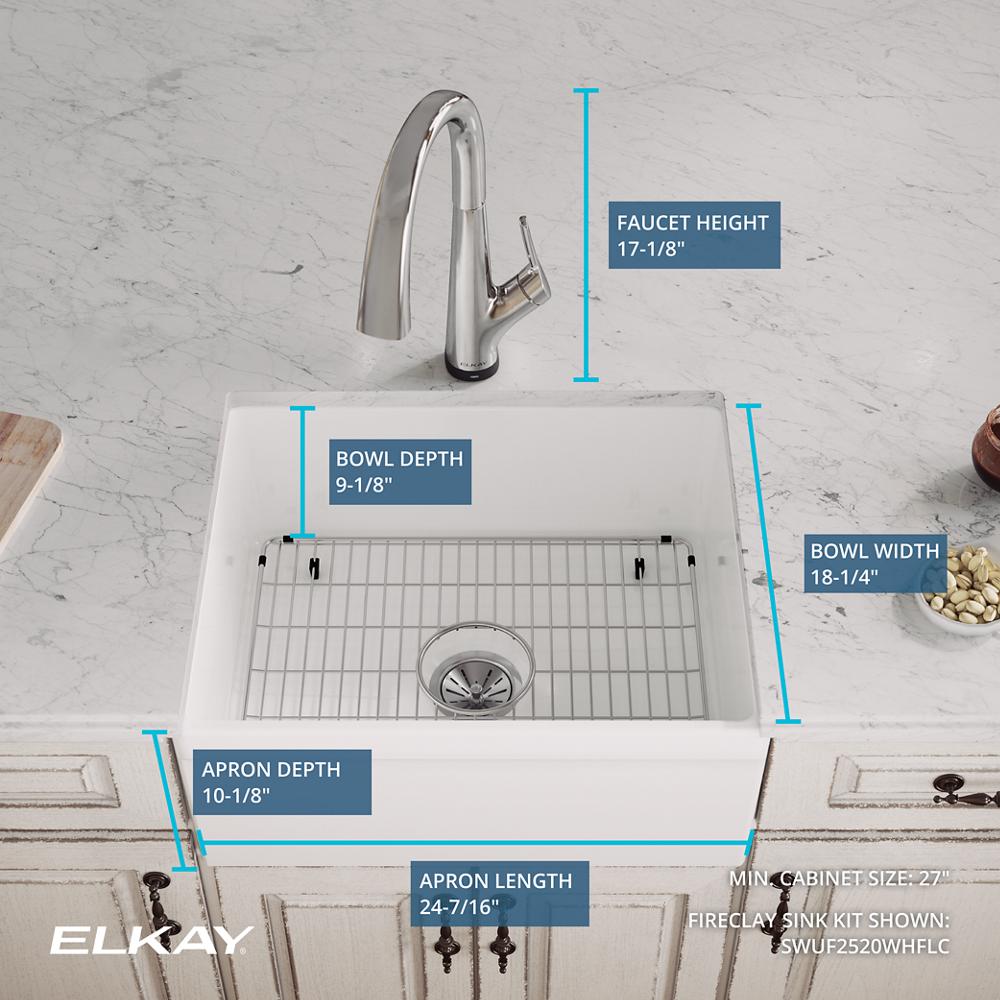 Elkay Fireclay 24.4 x 19.7 x 9.1 Single Apron Sink Kit w Filtered