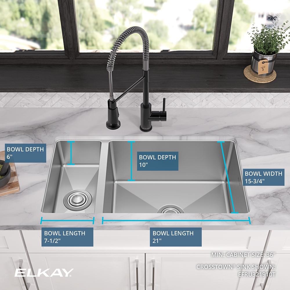 Elkay SS 32.2 x 18.2 x 10 30/70 Double Undermount Sink | Elkay