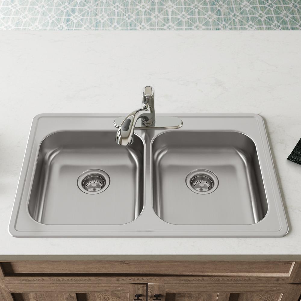 Dayton Stainless Steel 33 x 21.2 x 5.3 Equal Double Bowl Drop-in