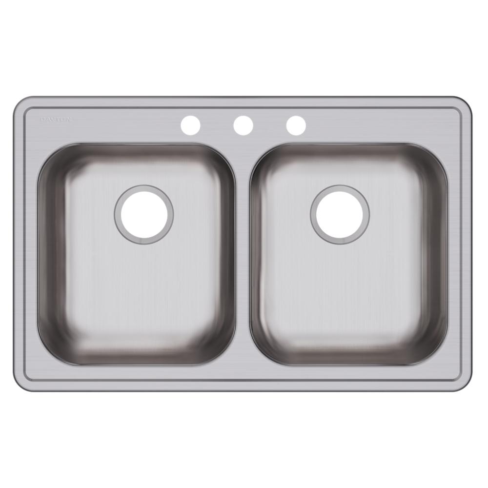 Dayton Stainless Steel 33 x 21.2 x 5.3 Equal Double Bowl Drop-in