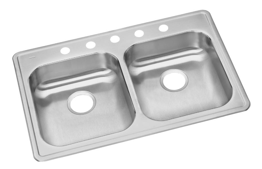 Dayton Stainless Steel 33 x 21.2 x 5.3 Equal Double Bowl Drop-in