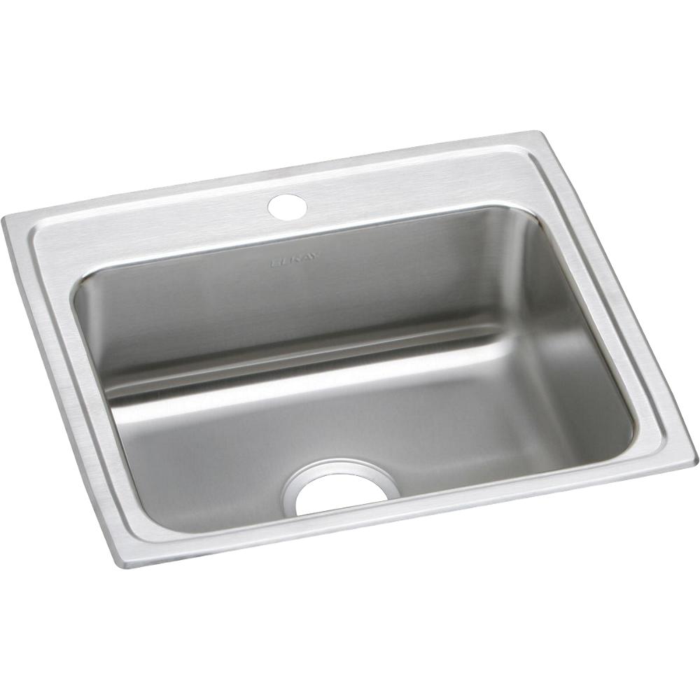 Lustertone® Classic Stainless Steel 22" x 19-1/2" x 7-5/8" 1-Hole Single Bowl Drop-in Sink with Quick-clip