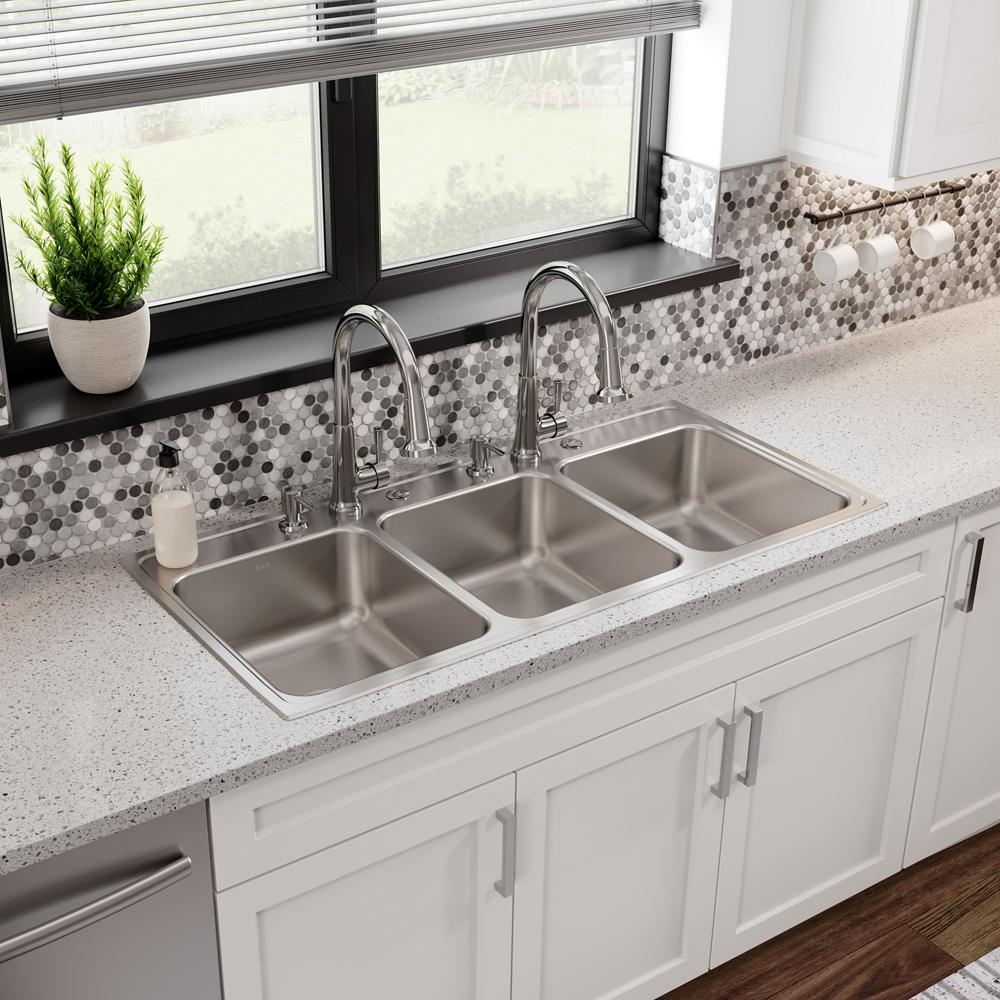 Elkay Lustertone Stainless Steel 46 x 22 x 7.6 Triple Bowl Drop-in