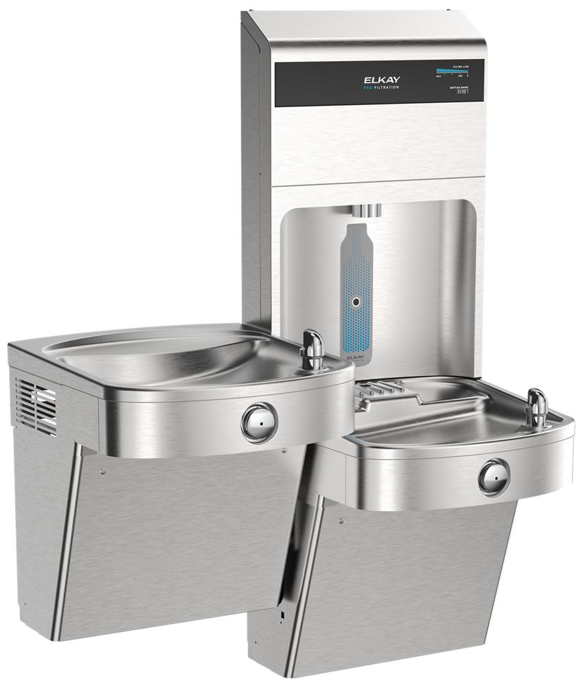 Elkay® Pro Filtration™ VR Bottle Filling Station & Bi-Level ADA Cooler w/ Lead + Total PFAS Filter & UV-C LED- SS
