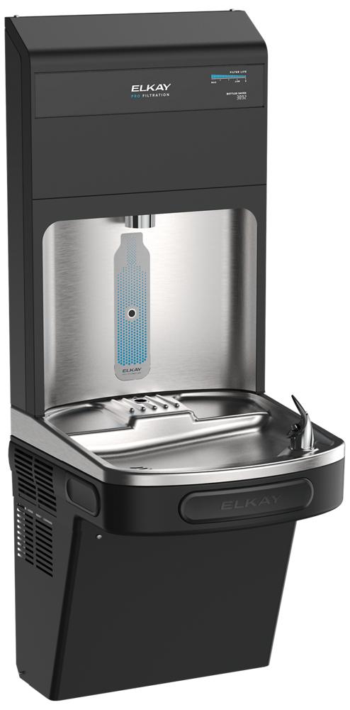 Elkay® Pro Filtration™ Bottle Filling Station & Single ADA Cooler w/ Lead + Total PFAS & Sediment Prefilter - Black