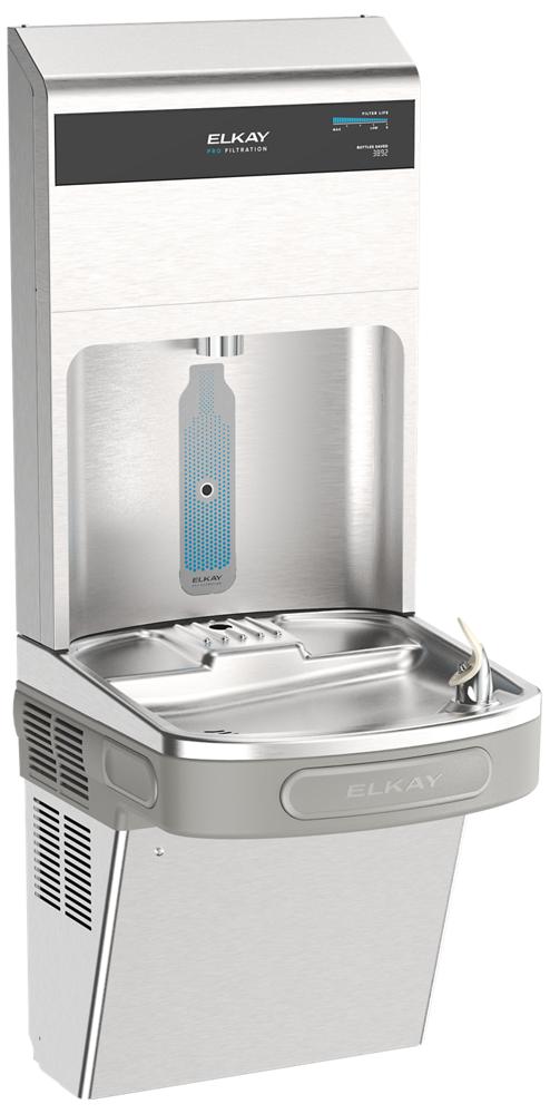 Elkay® Pro Filtration™ Bottle Filling Station & Single ADA Cooler w/ Double Capacity Lead + Total PFAS Filters - SS Gray