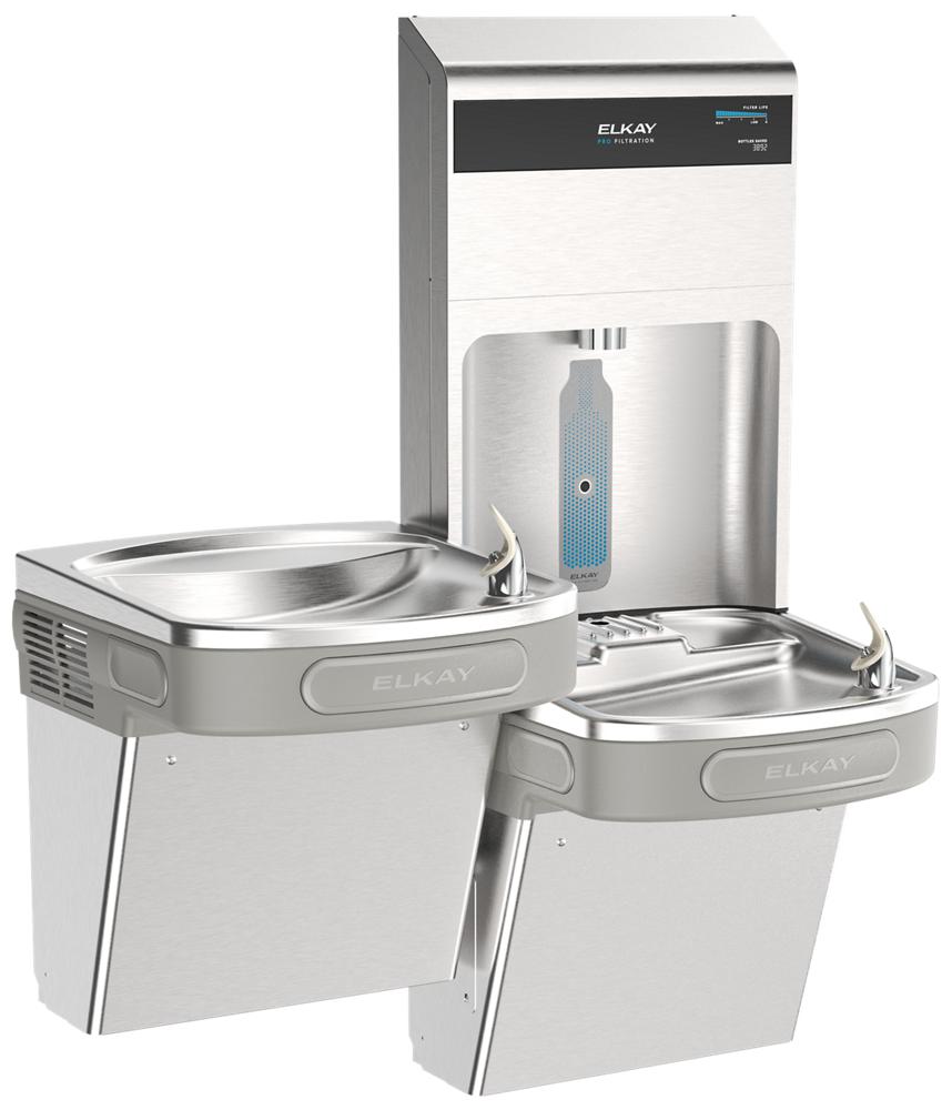 Elkay® Pro Filtration™ Bottle Filling Station & Bi-Level ADA Cooler w/ Double Ultra Capacity Lead Filters - SS Gray