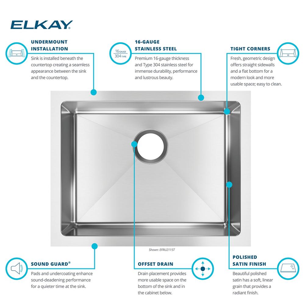 Elkay SS 23.5 x 18.2 x 8 Single Undermount Sink | Elkay