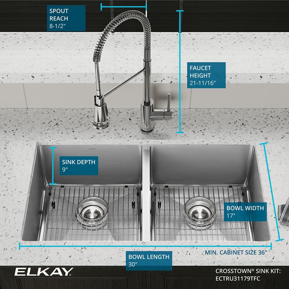 Elkay SS 31.5 x 18.5 x 9 Equal Double Undermount Sink Kit with
