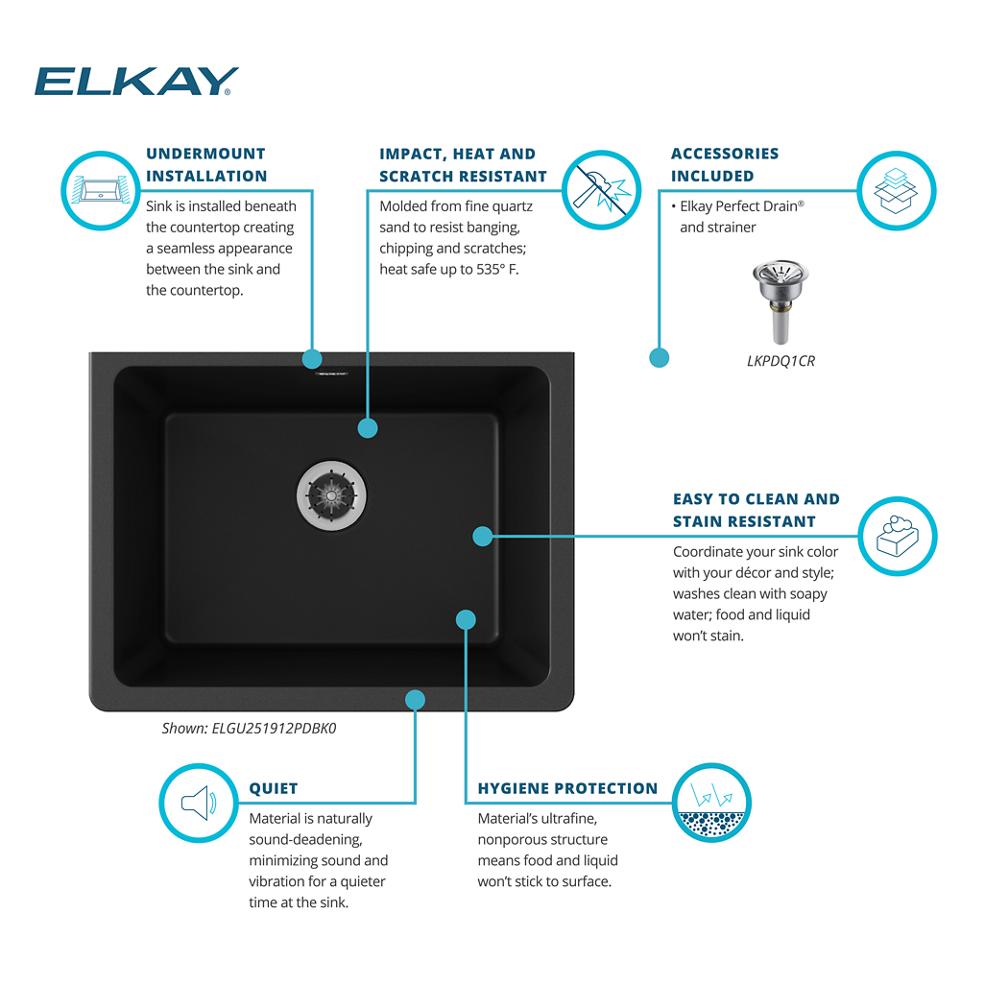Elkay Quartz Classic 25 x 18.5 x 11.75 Single Undermount Sink | Elkay