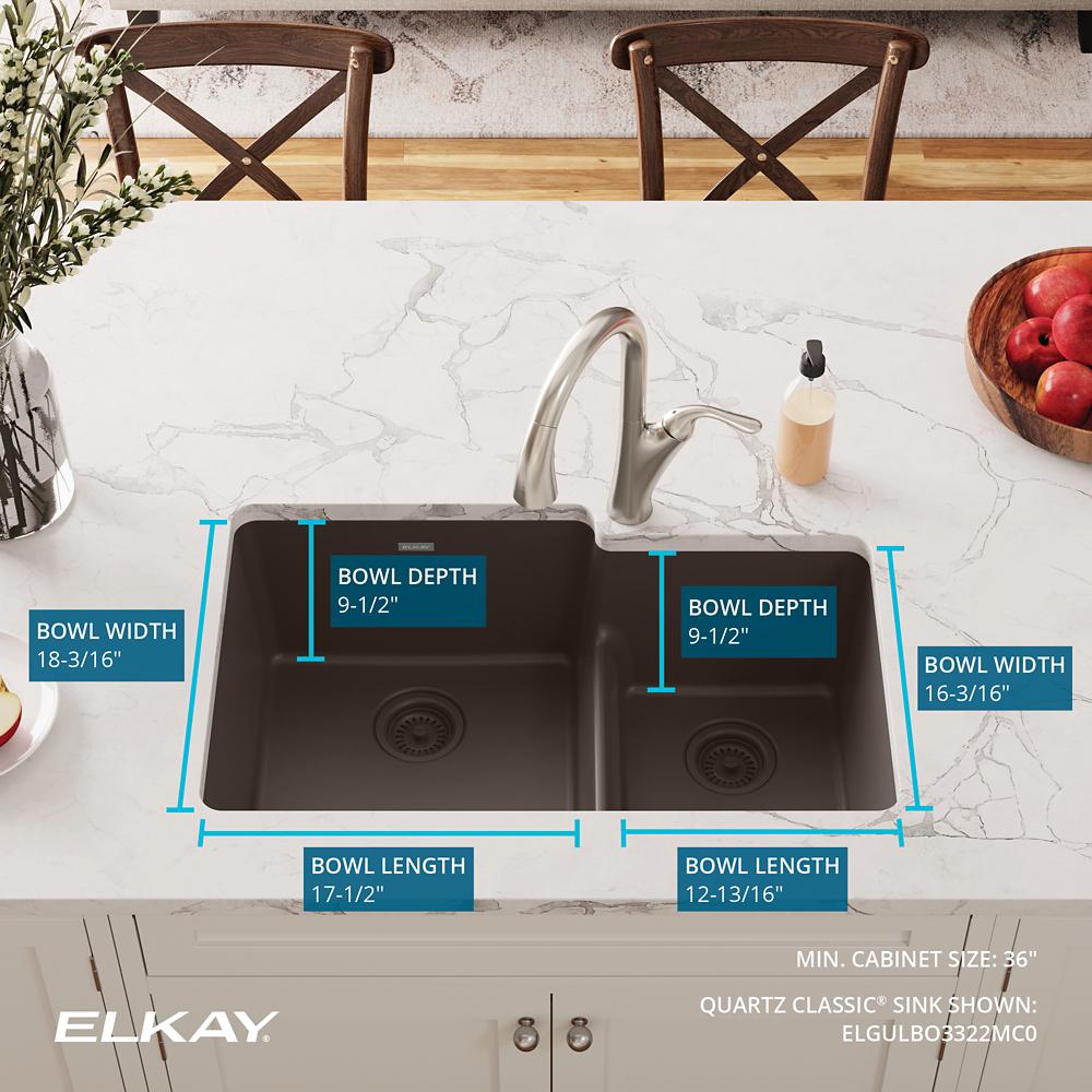 Elkay Quartz Classic 33 x 20.5 x 9.5 Offset 60/40 Dbl Under MT
