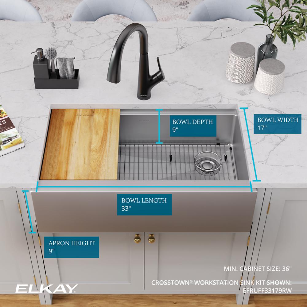 Elkay Workstation 16 GA SS 34.875 x 20.25 x 9.4 Single Farmhouse