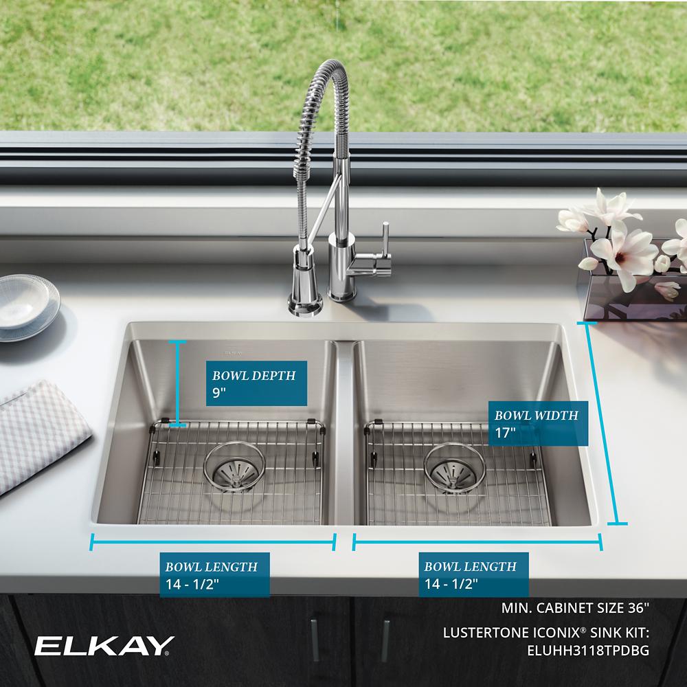Elkay Lustertone Iconix 16Ga SS 32.8x19.5x9 Double UnderMT Sink w
