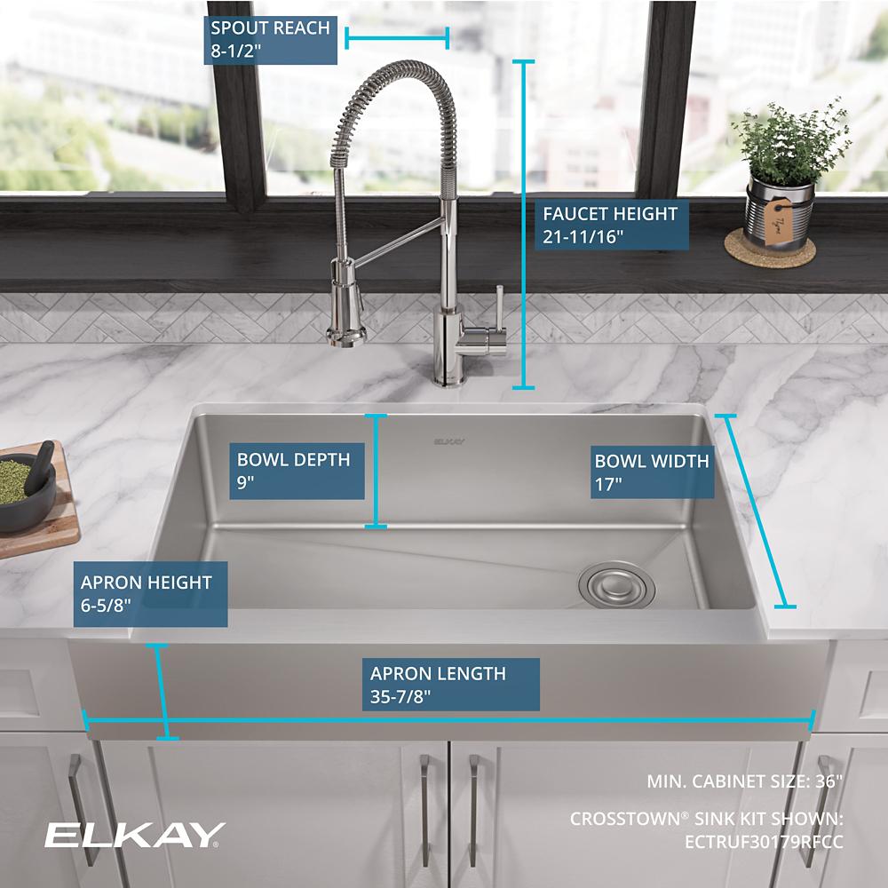 Elkay SS 35.8 x 20.2 x 9 Single Apron Sink & Faucet Kit | Elkay