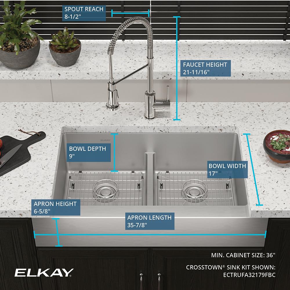Crosstown® Farmhouse Sink & Faucet, Bottom Grid & Drain | Elkay