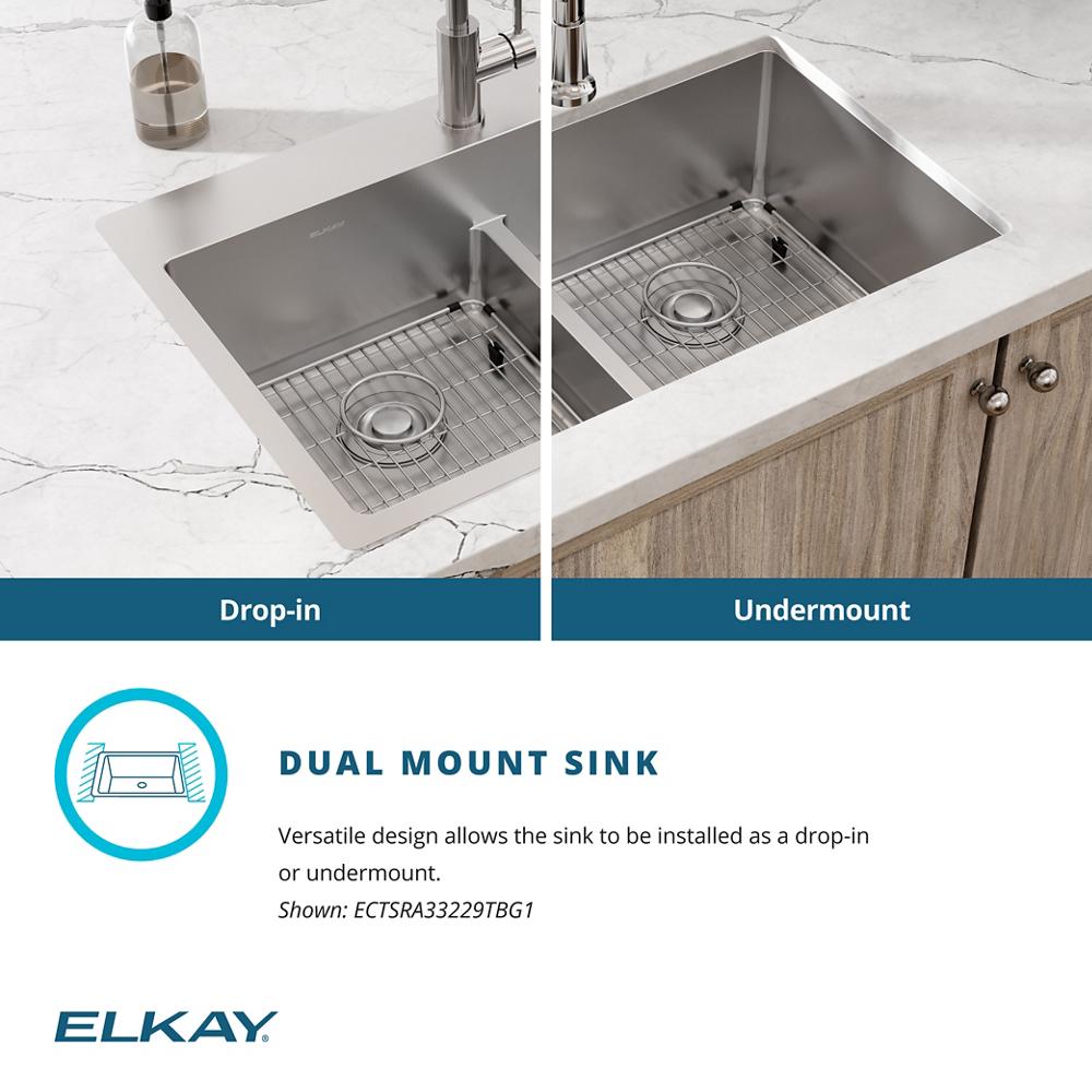Elkay SS 33 x 22 x 9 Equal Double Dual Mt Sink Kit w Aqua Divide
