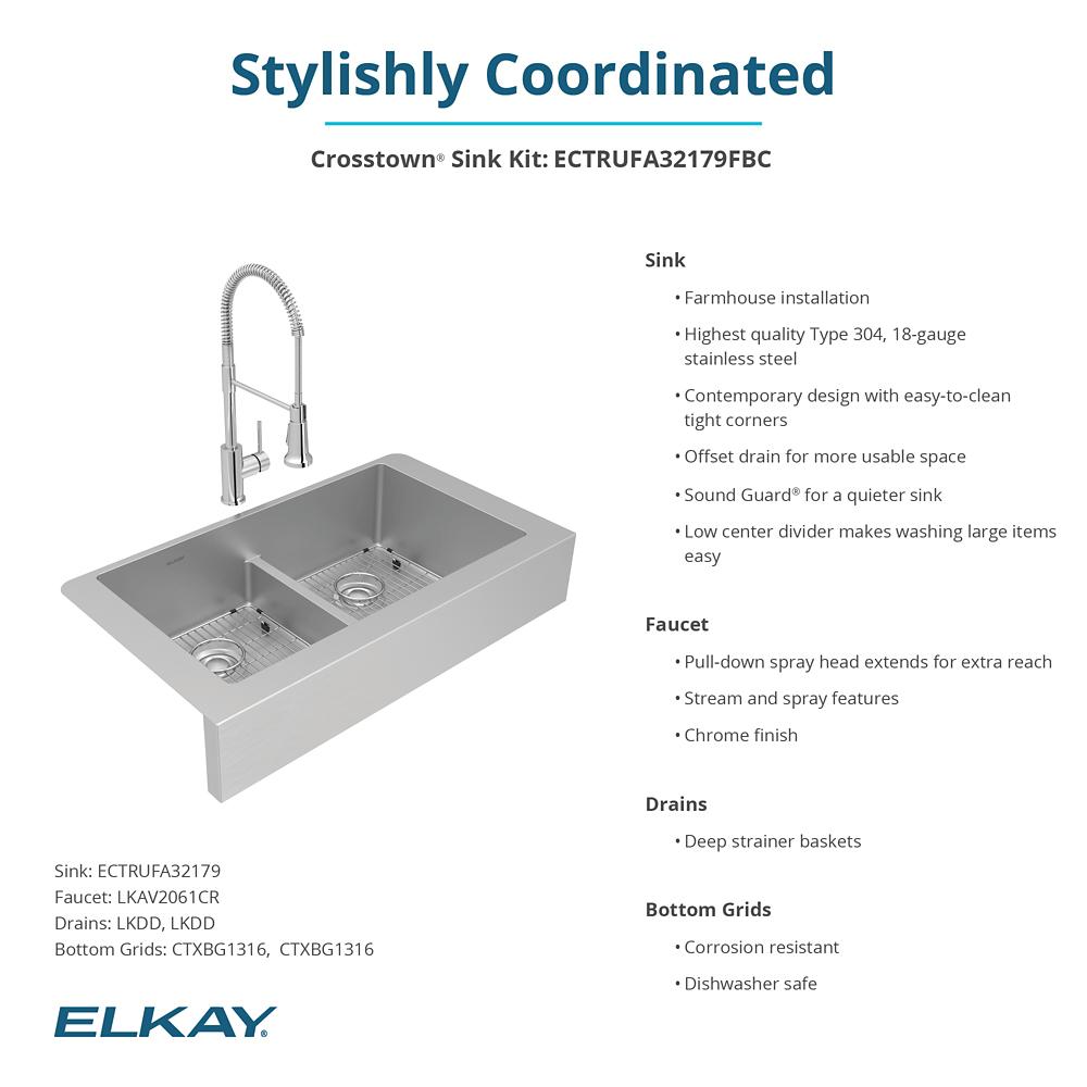 Crosstown® Farmhouse Sink & Faucet, Bottom Grid & Drain | Elkay