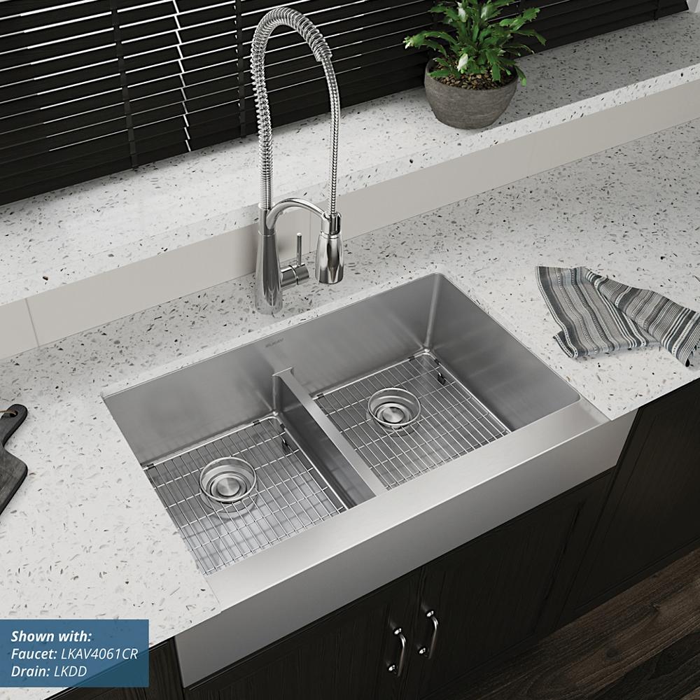 Elkay SS 35.8 x 20.2 x 9 Equal Dbl Farmhouse Sink Kit | Elkay